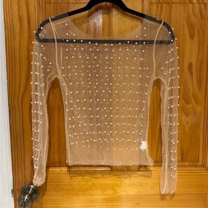 Sheer Pearl-Embellished Top